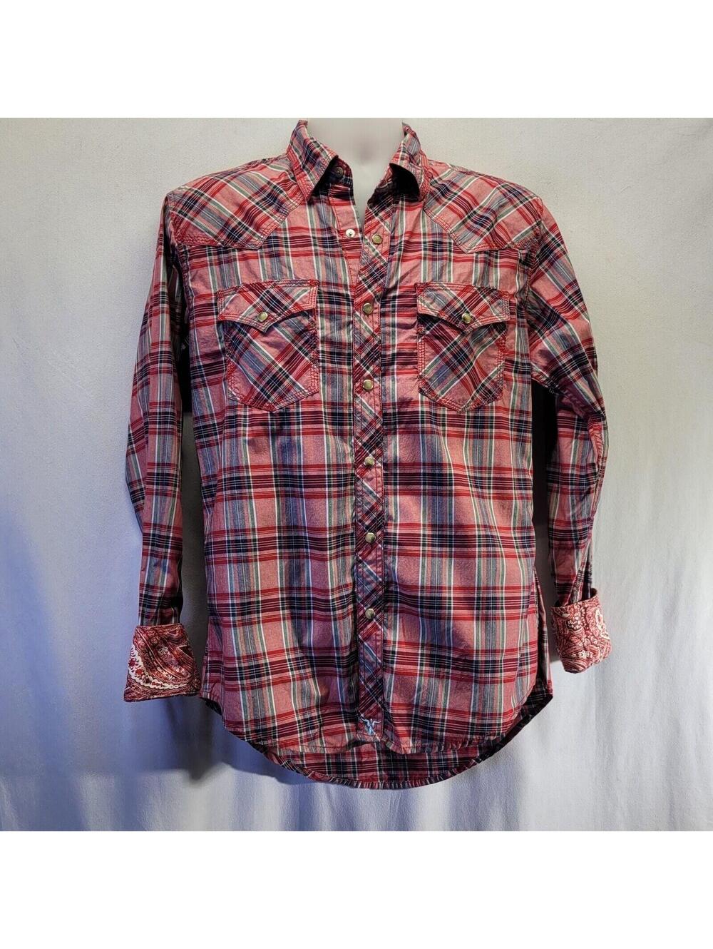 WRANGLER 20X Men's Med Shirt Flip Cuff Red Paisley Snap Western Cowboy Rodeo